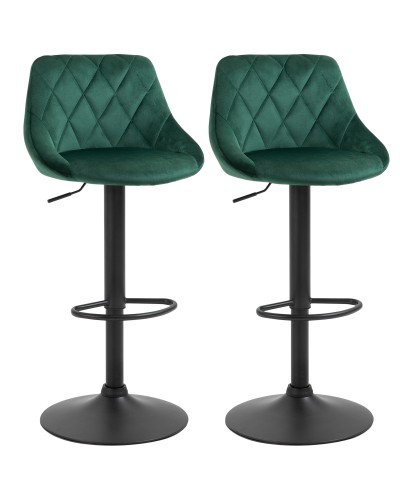 Set of 2 Bar Stools, Adjustable Height with Metal Base and Velvet Seat, Modern Stools with Backrest and Footrest
