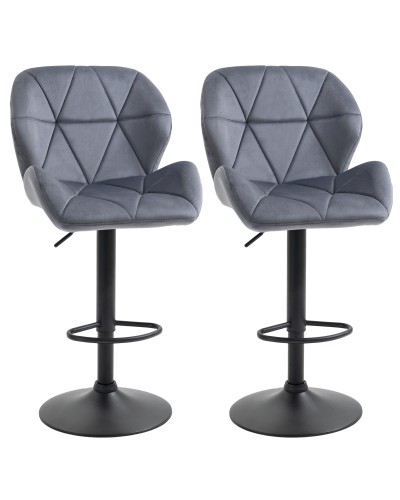 Set of 2 Adjustable Height Bar Stools, Metal Base, Velvet Seat, Swivel Kitchen Counter Stools with Backrest and F