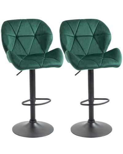Set of 2 Bar Stools, Adjustable Height with Metal Base and Velvet Seat, Modern Stools with Backrest and Footrest