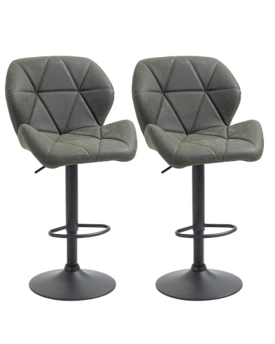 Set of 2 Adjustable Height Bar Stools, Metal Base & Faux Leather Seat, Bar Stools with Backrest & Footrest, 51