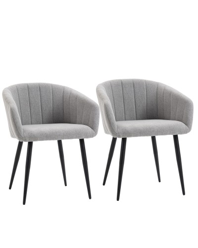  Set 2 Sedie Imbottite Moderne con Rivestimento in Tessuto per Soggiorno e Salotto, Grigio Chiaro