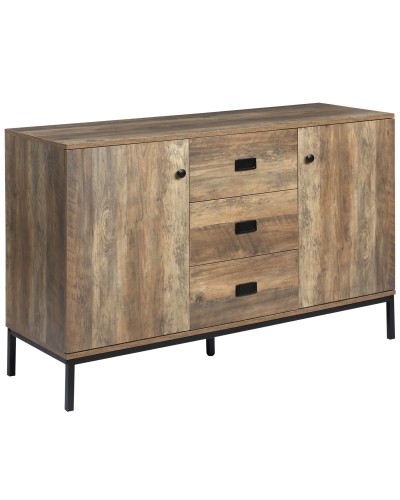  Credenza Moderna in Truciolato e Metallo con 2 Armadietti a 2 Ante con Ripiani e 3 Cassetti, 120x39.5x77 cm