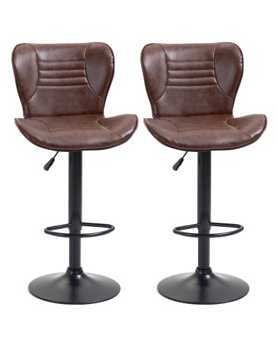 Set of 2 Faux Leather Bar Stools Adjustable Height Swivel Seat Footrest Brown