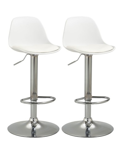  Set 2 Sgabelli da Bar Girevoli con Schienale, Poggiapiedi e Altezza Regolabile, 38x42x82-104cm, Bianco
