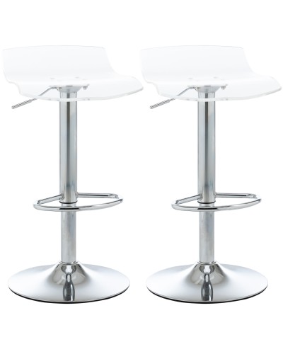  Set 2 Sgabelli da Bar con Altezza Regolabile, Seduta Girevole e Poggiapiedi, Metallo e Acrilico, Trasparente