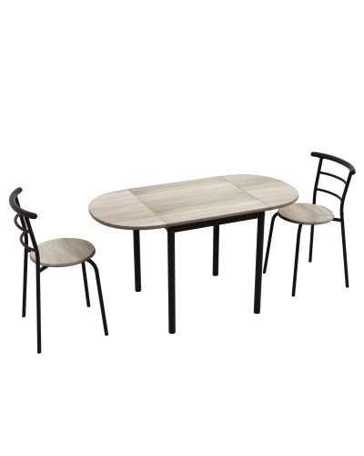 3-Piece Dining Set with 2 Chairs and 1 Oval MDF and Steel Dining Table for Small Spaces