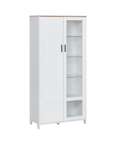 Modern 2-Door Sideboard with Adjustable Wood and Glass Shelves, 76x36x160cm, White