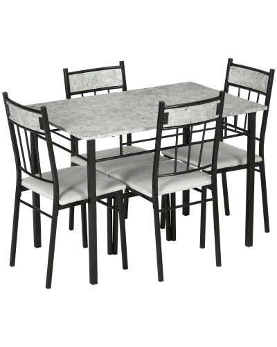 5-Piece Dining Set, Rectangular Metal and MDF Table with 4 Grey and Black Dining Chairs