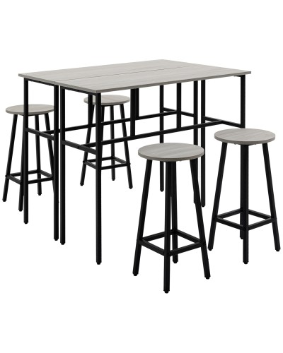  Set da Bar 6 Pezzi con 4 Sgabelli da Bar e 2 Tavoli Alti in Legno Truciolato e Acciaio per Cucina e Soggiorno, Grigio