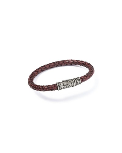 AN Jewels Bracelet Homme Cuir Marron Tressé Acier Inoxydable M
