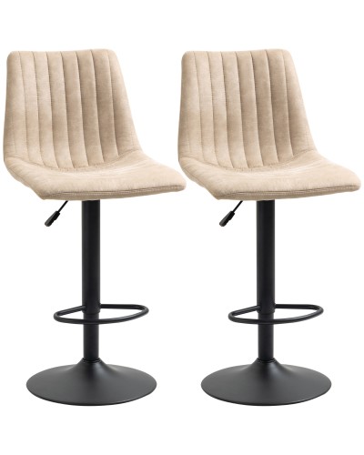Adjustable Height Bar Stools Set of 2, Steel and Polyester, 47.5x57.5x95-116 cm, Brown