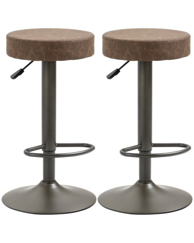 Set of 2 Swivel Bar Stools with Footrest and Adjustable Height, 35x36x64-85cm, Brown