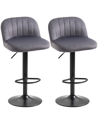 Set of 2 Bar Stools with Backrest and Footrest, Swivel Adjustable Height, Grey