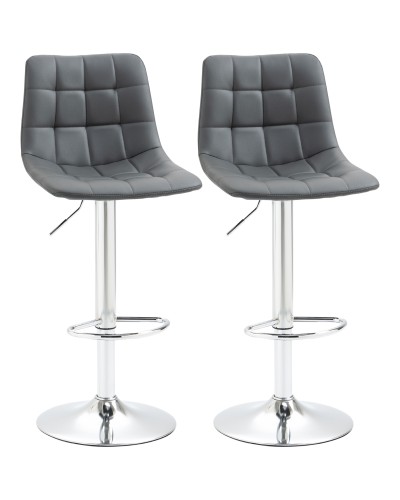 Set of 2 Swivel Bar Stools Faux Leather Backrest Footrest 42x45x89-110cm Grey