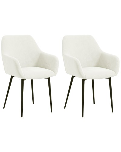  Set 2 Sedie da Pranzo Nordiche Imbottite con Braccioli Ricurvi in Tessuto Effetto Velluto, 54x57x80 cm, Crema