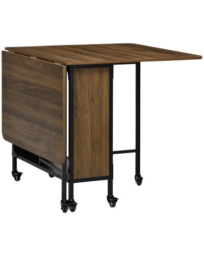  Tavolo Pieghevole con 6 Ruote e Mensola Stile Industriale in Legno e Metallo, Marrone Chiaro
