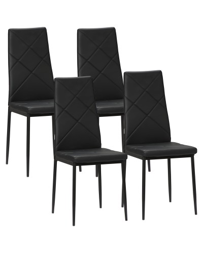  Set di 4 Sedie da Pranzo con Schienale Alto in Finta Pelle e Acciaio, 41x50x97cm, Nero
