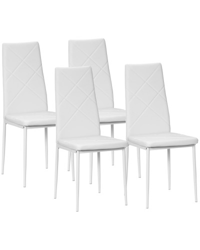 Set of 4 Faux Leather High Back Dining Chairs with Steel Legs, 41x50x97cm, White