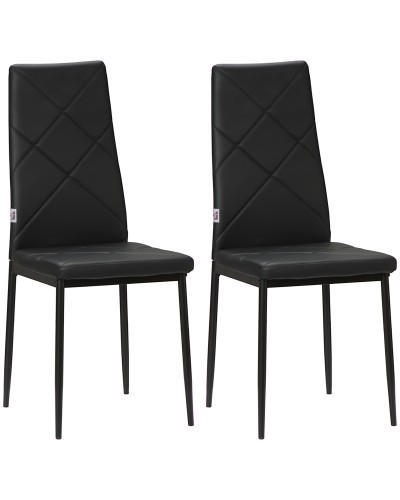  Set di 2 Sedie da Pranzo Moderne con Schienale Alto in Finta Pelle e Acciaio, 41x50x97 cm, Nero