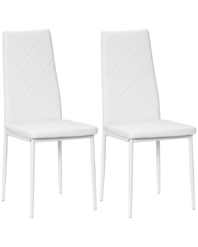 Set of 2 Modern Faux Leather Dining Chairs with High Back and Steel Frame, 41x50x97 cm, White