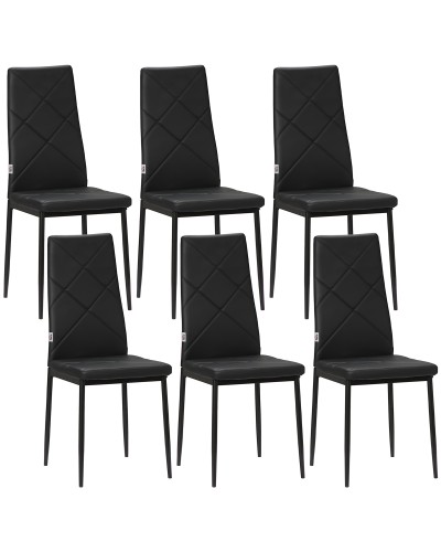 Set of 6 Modern Faux Leather & Steel High Back Dining Chairs, 41x50x97 cm, Black