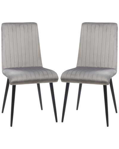 Set of 2 Upholstered Space-Saving Kitchen Chairs with Steel Legs, 43x58x90 cm, Grey and Black
