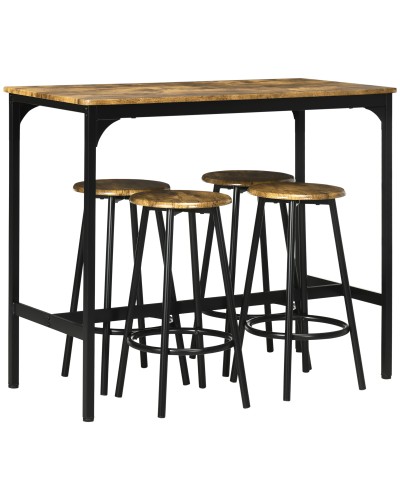  Set da Bar 5 pezzi con Tavolo alto e 4 Sgabelli Stile Industriale, Marrone e Nero