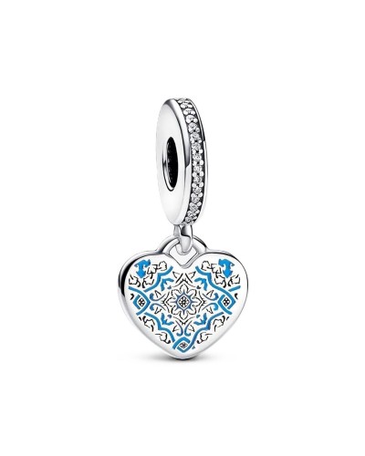 Charm Pendant Cœur Scintillant Pavé Rose Argent Sterling 925
