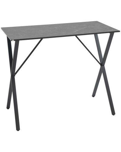  Bancone Bar Tavolo Alto Stile Industriale Effetto Marmo, Legno e Acciaio 120x60x102 cm, Nero