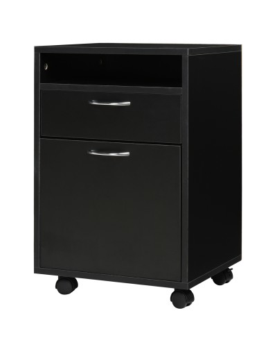  Cassettiera da Ufficio Portadocumenti a 4 Ruote con Ripiano Aperto e 2 Cassetti, Mobiletto da Ufficio in Legno e Metallo, 40x35