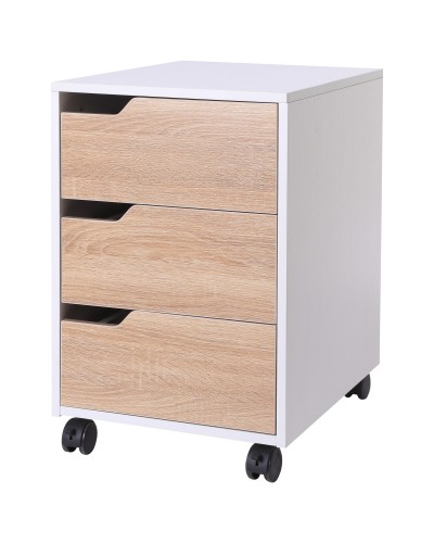 MDF 3-Drawer Rolling Filing Cabinet White and Wood, 40x50x57.5cm
