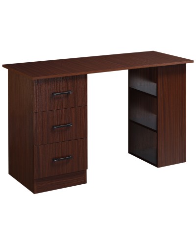  Scrivania per Ufficio con 3 Cassetti e 3 Ripiani Aperti in Legno, 120x49x72cm, Noce