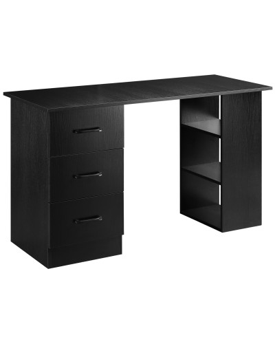  Scrivania Moderna in Legno con 3 Cassetti e 3 Ripiani per Camera e Ufficio, 120x49x72cm, Nero
