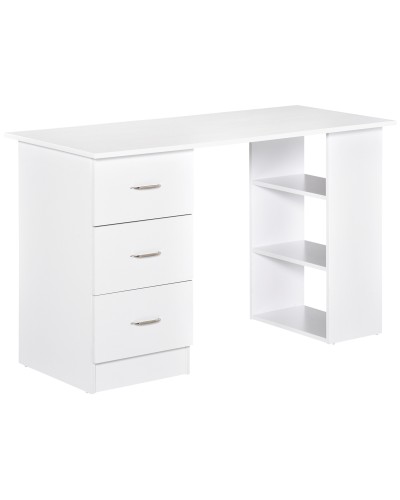  Scrivania Porta PC con 3 Cassetti e 3 Ripiani, Scrivania per Camera e Ufficio in Legno 120x49x72cm Bianco
