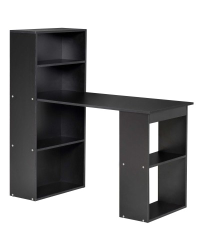 Wooden PC Desk with 6 Side Storage Shelves, 120x55x120 cm, Black