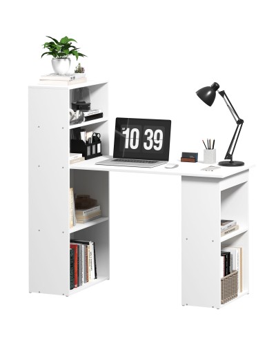  Scrivania Computer con Libreria Salvaspazio, Tavolo da Pranzo per Ufficio e Studio, 120x55x120 cm, Bianco