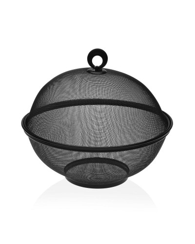 Versa Obstkorb Schwarz mit Deckel | Metall Stahl | 28 x 28 x 28 cm
