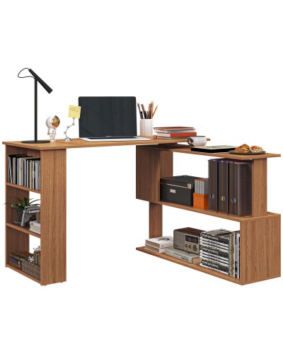L-Shaped Rotating Corner Computer Desk with 5-Tier Shelves for Home and Office, Wooden Dining Table, 120x110x74.5
