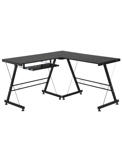  Scrivania Angolare Moderna Nera Dritta Postazione da Lavoro per Computer con Vano Tastiera MDF, Metallo a forma di L: 130L x 13