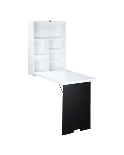 Wall Mounted Folding Desk Table with Chalkboard, 60x94.5x147cm, Black and White