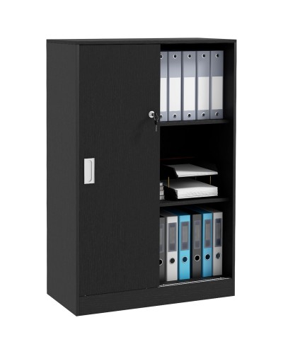 3-Shelf Office Cabinet with Sliding Doors, 2 Security Keys, 80x40x120 cm, Black