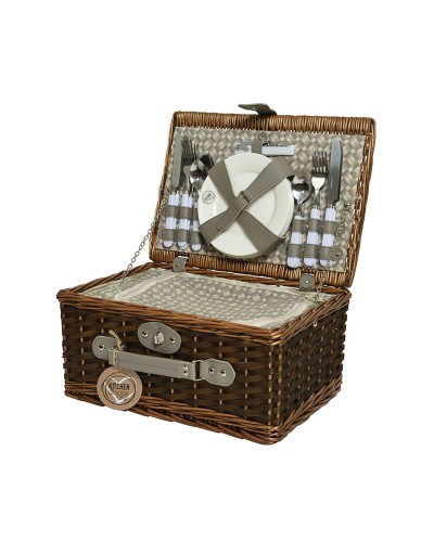 Set Pique-Nique Portable 2 Personnes : Panier Isotherme 28x40x20cm Accessoires Inclus
