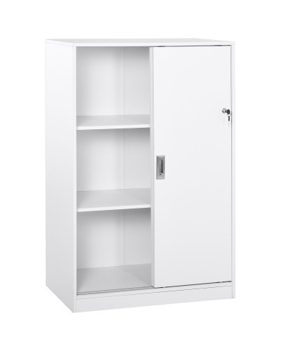  Armadietto da Ufficio a 3 Ripiani con 2 Chiavi di Sicurezza, in Truciolato, 80x40x120 cm, Bianco