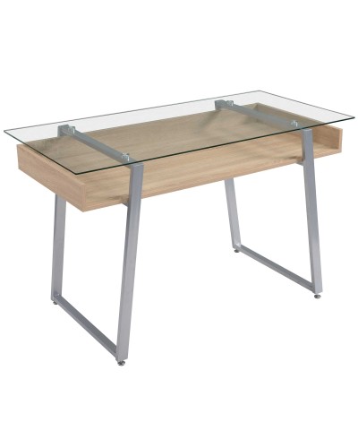 Design Computer Desk with 9mm Tempered Glass Top and Wood & Steel Frame, for Home Office