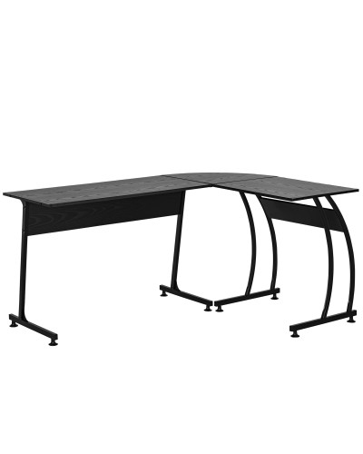 Corner Gaming Desk Wood and Metal, Home Office Study Space-Saving, 112.5 x 152 x 74cm, Black