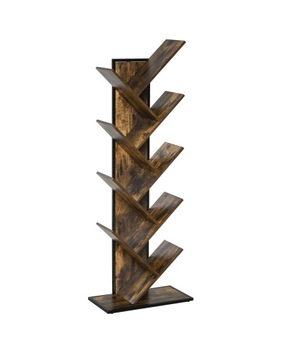  Libreria ad Albero in Legno, Scaffale Salvaspazio a Colonna con 10 Ripiani in Stile Industriale, 50x28x142cm