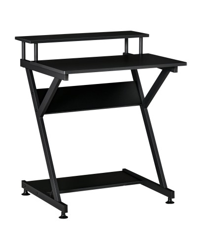 Space-Saving PC Desk with Monitor Riser Shelf, 70x60x85.5cm, Wood - Black
