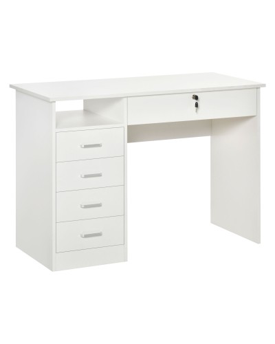 Wooden Desk for Bedroom or Office with 2 Drawers and 2 Keys, 110x50x76cm - White