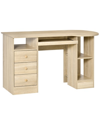  Scrivania da PC per Ufficio con Scaffali, Cassetti e Ripiano Testiera in Legno, 125x60x74cm