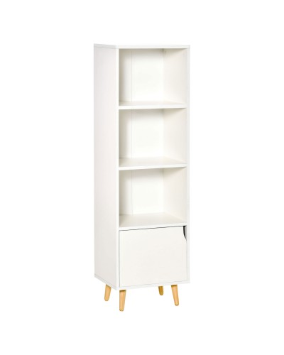3-Tier Bookshelf with Wooden Cabinet, 40x30x129.5cm - White